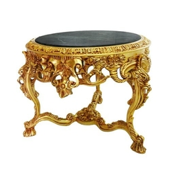 Mesa Auxiliar Redonda Classica Rico Entalhes Folha Ouro Luxuoso Design - comprar online