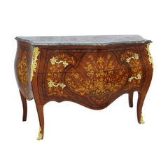 Cômoda Bombê Marchetaria Florais Fino Acabamento Bronze e Marmore Alpi
