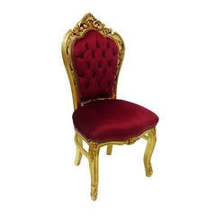 Cadeira Luiz Xv T Vermelho Capitone Folha Ouro Rico Luxo