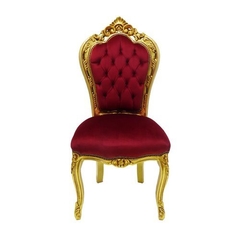 Cadeira Luiz Xv T Vermelho Capitone Folha Ouro Rico Luxo - comprar online