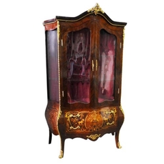 Cristaleira Madeira Marchetada 2 Gavetas Apliques Bronze