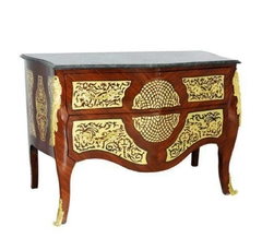 Cômoda Classica Madeira Maciça Marchetaria Dourada Luxo