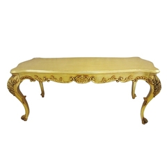 Mesa De Jantar Luiz Xv Entalhes Madeira Maciça Folha De Ouro