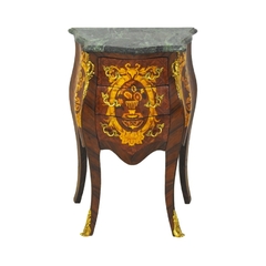 Criado Frances Bombê Madeira Marchetado Bronze Marmore Fina - comprar online