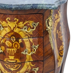 Criado Frances Bombê Madeira Marchetado Bronze Marmore Fina - LUXdécor