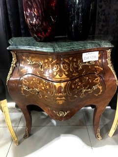Bombê Maciça Abaulada Marchetaria Florais Apliques Bronze - LUXdécor