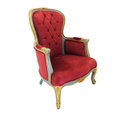 Poltrona Luiz Xv Tecido Vermelha Capitone Alt Decoração Luxo - comprar online