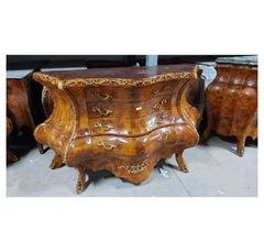 Cômoda Classica Imponente Abaulada Bronze Cravejado Radica Clara Madeira Maciça