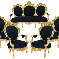 Sofa Medalhão Luxo Rico Entalhes Folha Ouro Madeira Maciça