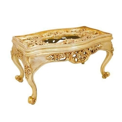 Mesa de Centro Rico Entalhes Luiz XV Tampo Vidro Folha Ouro