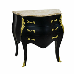 Comoda Bombe 85cm com 3 gavetas Puxadores e Apliques em Bronze Tampo de Marmore - comprar online