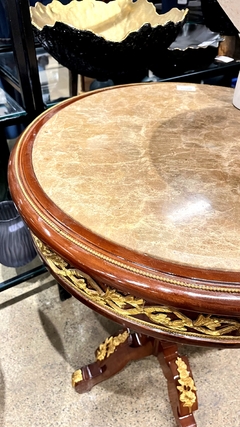 Mesa Lateral Redondo Neoclasssica Madeira de Faia Torneado Bronze Incrustado Luxo - loja online