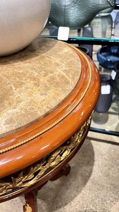 Mesa Lateral Redondo Madeira de Faia Torneado Bronze Incrustado Luxo - loja online