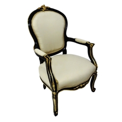 Poltrona Cadeira Braço Luiz Xv Madeira Preta - comprar online