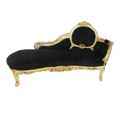 Sofa Chaise Folha Ouro Tecido Preto Finos Entalhes Luxo