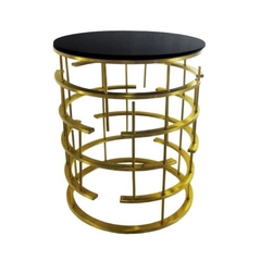 Mesa Auxiliar Redonda Metal Dourado Vidro Fumê - comprar online