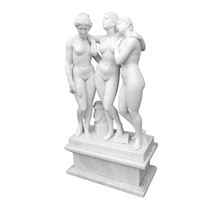 Escultura 03 Damas Mármore Branco 155cm Esculpido A Mão