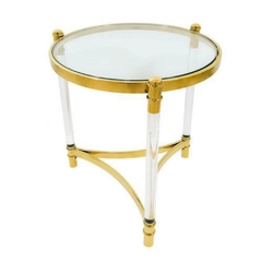 Mesa Lateral Redonda Moderna Metal Dourado T Vidro Base Triangular