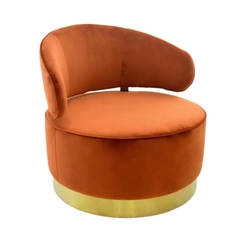 Poltrona Redonda Moderna Metal Dourado Est Laranja