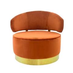 Poltrona Redonda Moderna Metal Dourado Est Laranja - LUXdécor