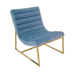 Poltrona Costela Estofado Azul Moderno Estrutura