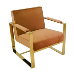 Poltrona Annete Moderno Salmão C Estrutura Dourado