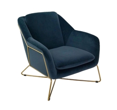 Poltrona Moderna Azul Escuro Base Fino Metal Alto Padrão - comprar online