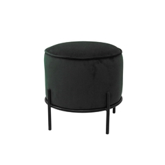 Banqueta Redonda Metal Preto Estofado Verde Escuro