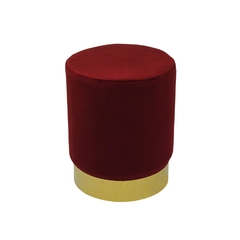 Puff Metal Redondo Dourado Estofado Vermelho na internet