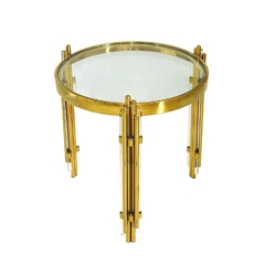 Mesa Lateral Moderna Metal Dourado T Vidro Pés