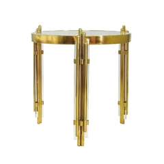 Mesa Lateral Moderna Metal Dourado T Vidro Pés - LUXdécor