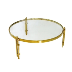 Mesa De Centro 103cm Metal Dourado Pés Triplo