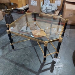 Mesa de Centro Auxiliar Quadrada Metal Preto e Dourado