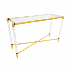 Aparador Moderno Base Em X Metal Dourado Acrilico E Vidro