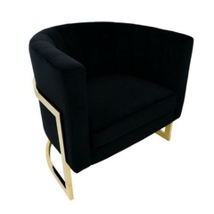 Poltrona Moderna Preta Base Metal Dourada Alta Decoração