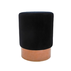 Puff Redondo Moderno Estofado Preto Base Metal Dourado Luxo na internet