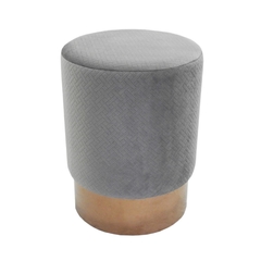 Puff Redondo Moderno Estof. Cinza Base Metal