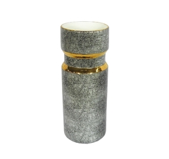 Vaso Medio Porcelana Nobre Texturizada Cinza Filete Dourado - LUXdécor