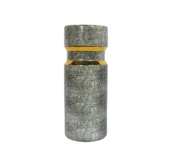 Vaso Medio Porcelana Nobre Texturizada Cinza Filete Dourado - LUXdécor