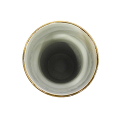 Vaso Medio Porcelana Nobre Texturizada Cinza Filete Dourado - LUXdécor