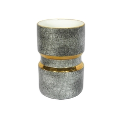 Vaso Pequeno Porcelana Texturizada Cinza Filete Dourado - LUXdécor
