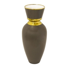Vaso Porcelana Maior Marrom Tradicional Detalhe Dourado