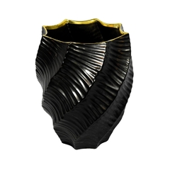 Vaso Maior Porcelana Preto Interior Dourado Design Moderno