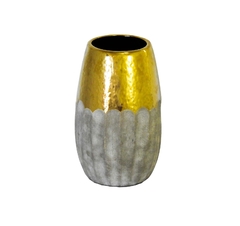 Vaso Rústico Pequeno Ceramica Cinza E Dourada Contemporaneo