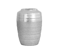 Vaso Grande Ceramica Todo Prata Design Texturizado - LUXdécor