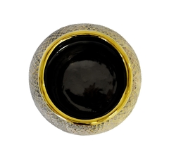 Vaso Rústico 15x15cm Cerâmica Cinza Acabamento Dourado - LUXdécor