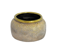 Vaso Rústico 11x15cm Ceâmica Cinza Acabamento Dourado - LUXdécor