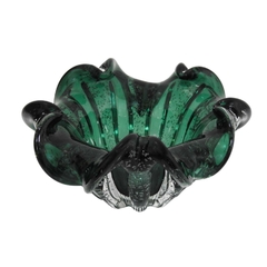 Vaso Fruteira Murano Verde Escuro Lapidados Curva