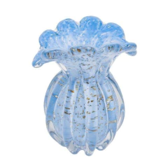 Vaso Murano Azul Bebê Finos Ondulados Design Pó de Ouro Luxo