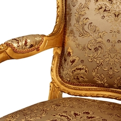 Cadeira de Braço Luiz XV Folha Ouro Tecido Cintilante Primeira Linha Alto Padrão - comprar online